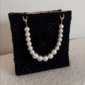 Handmade Black Crochet Bag with Pearl Handle